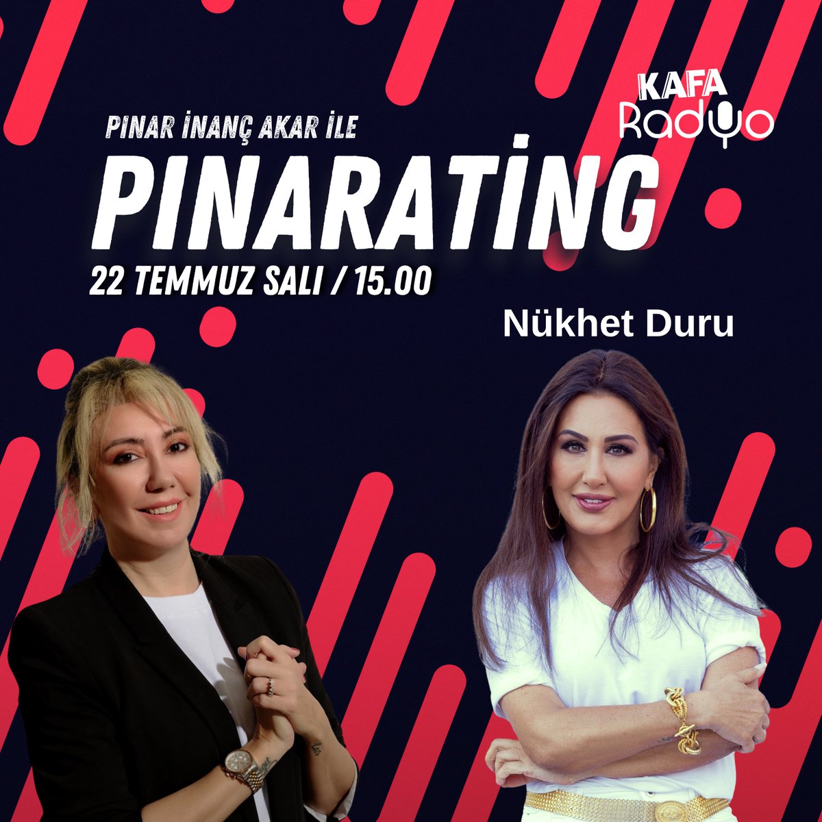 Kafa Radyo (@kafaradyo) on Twitter photo Bu hafta Pınarating’te konuğumuz: <a href="/NukhetDuru/">Nükhet Duru</a> 🥳
📌 Pınar İnanç Akar’la Pınarating, 22 Temmuz Salı günü saat 14.10’da KAFA Radyo’da sizlerle buluşuyor. 📻 🎶
<a href="/pinarating/">Pinarating</a> Bu hafta Pınarating’te konuğumuz: <a href="/NukhetDuru/">Nükhet Duru</a> 🥳
📌 Pınar İnanç Akar’la Pınarating, 22 Temmuz Salı günü saat 14.10’da KAFA Radyo’da sizlerle buluşuyor. 📻 🎶
<a href="/pinarating/">Pinarating</a>