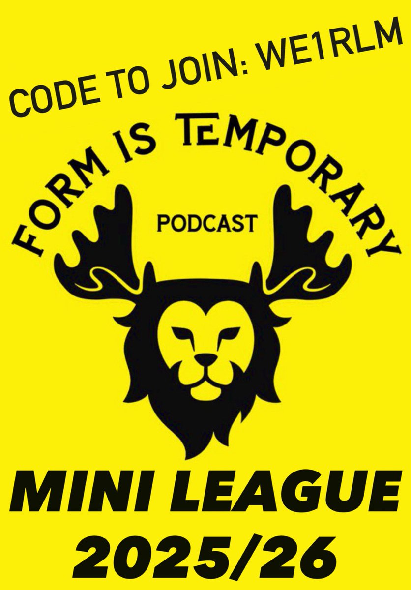 TFIT_POD's tweet image. The #TFITPod H2H Mini League is here!!! 🥳
#FPL 2025/26 is LIVE!! 💪#FPLCommunity
Join the #TFITPod Mini-League by clicking here: fantasy.premierleague.com/leagues/auto-j…
Use code: we1rlm
Prize for winning the #FormIsTemporaryPodcast mini league: Customised t-shirt & trophy.
Let’s gooo!!!!!