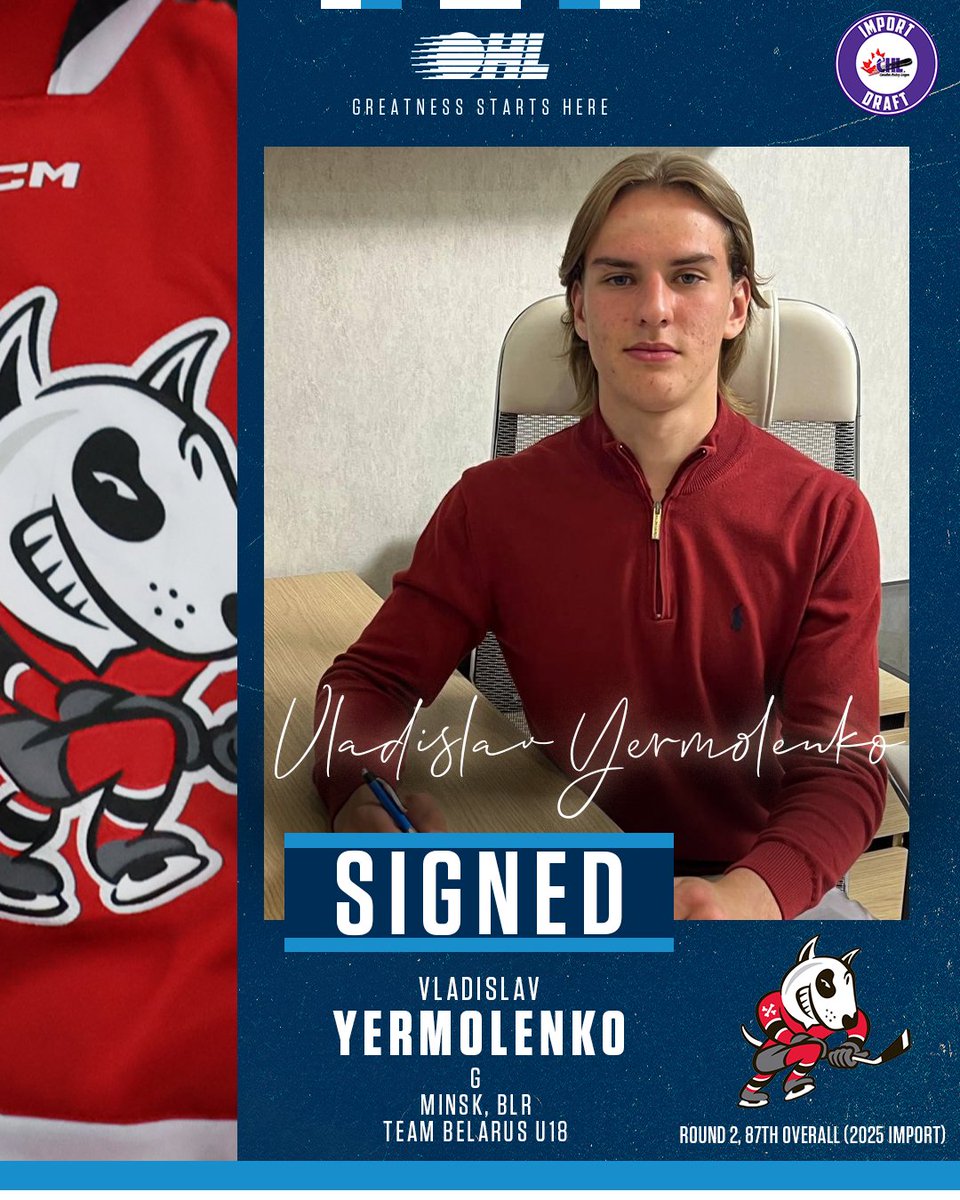 OHLHockey's tweet image. Yermolenko lands in Niagara! 🇧🇾
The @OHLIceDogs have signed 2025 CHL Import Draft pick Vladislav Yermolenko to an #OHL Scholarship & Development Agreement.
The 6-foot-1 Belarusian goalie is a back-to-back national champ and 2026 #NHLDraft eligible.
🗞️ DETAILS:…