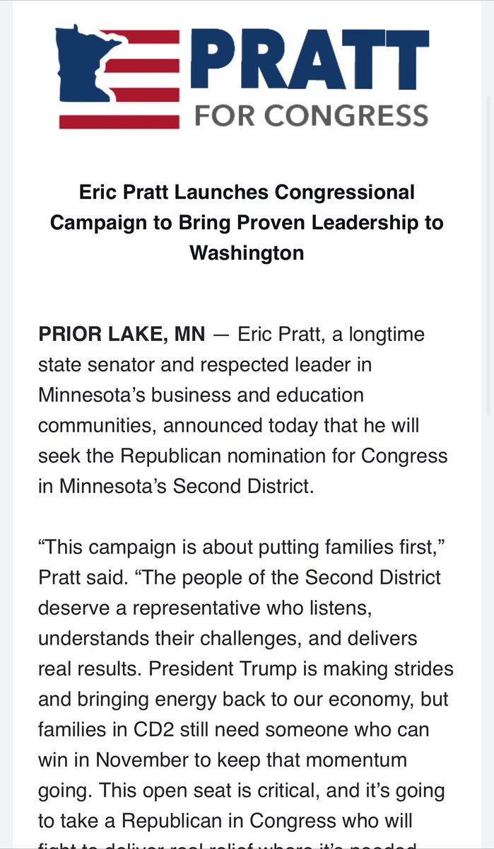 jamesd0wns's tweet image. #MN02: State Sen. Eric Pratt (R) launches campaign for open seat