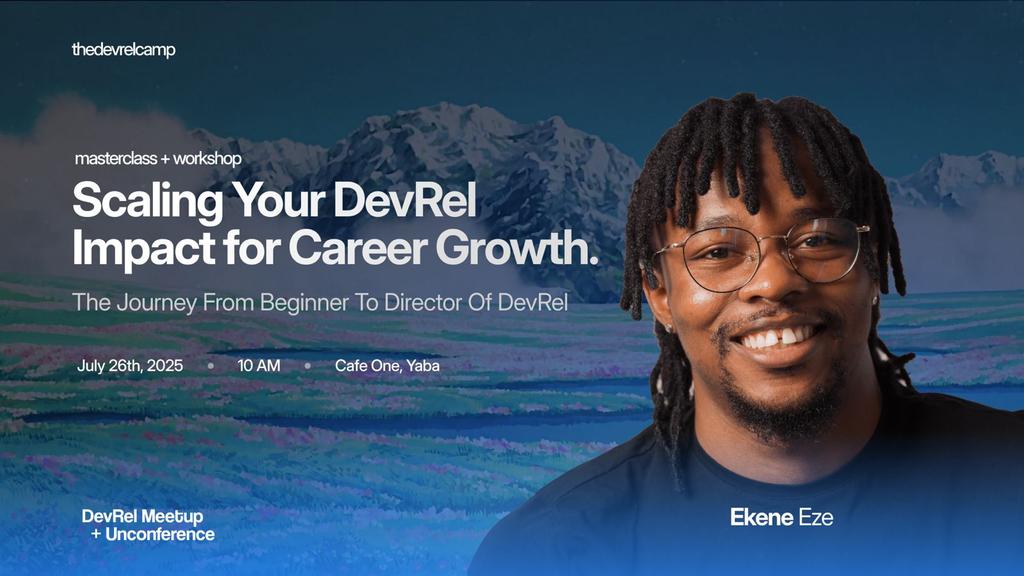 Speaker Announcement 📢

We’re thrilled to welcome Ekene Eze (<a href="/kenny_io/">Ekene Eze</a>) to the DevRel Meetup lineup! With experience ranging from hands-on advocacy to serving as Director of DevRel, Ekene has driven developer adoption across multiple industries.