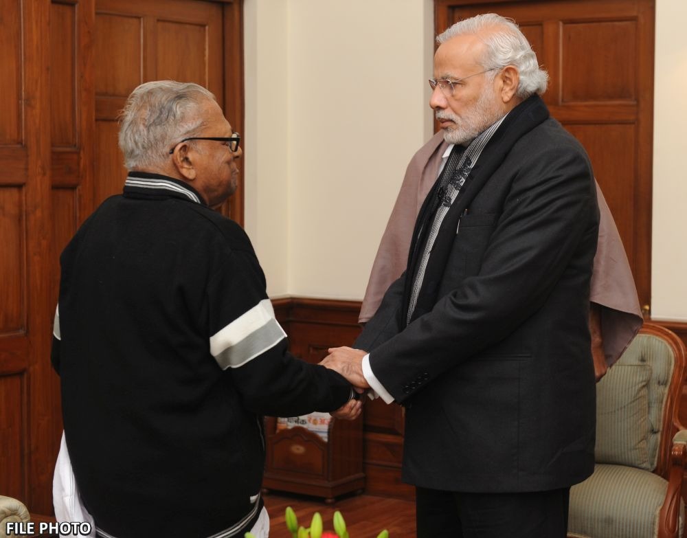 narendramodi's tweet image. Saddened by the passing of former Kerala CM Shri VS Achuthanandan Ji. He devoted many years of his life to public service and Kerala's progress. I recall our interactions when we both served as Chief Ministers of our respective states. My thoughts are with his family and…