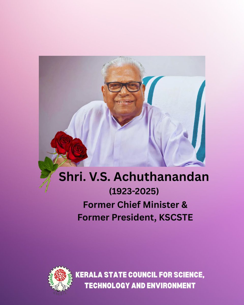Heartfelt Condolences
The Kerala State Council for Science, Technology and Environment (KSCSTE) mourns the demise of Sri. V. S. Achuthanandan, former President of the Council and a visionary leader who profoundly shaped Kerala’s socio-political and developmental landscape.