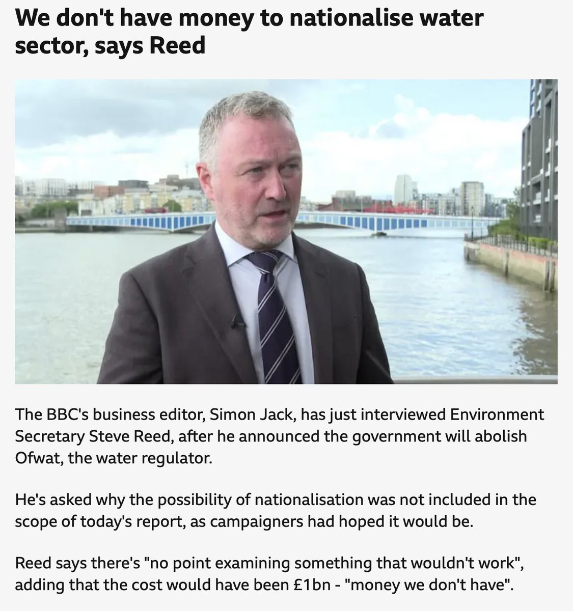 CompassOffice's tweet image. 💰BREAKING:
Down from £100bn, the cost of nationalisation is now... £1bn.
By the way, the ownership model that "doesn't work" in Paris just made the Seine swimmable again after 100 years.
We encourage Steve Reed to take a dip in the Thames.