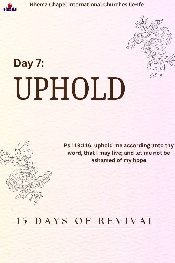 RhemaChapelxIfe's tweet photo. 🕊️ Day 7 of our mid-year fast and prayers—let's uphold our commitment and faith! 🙏 Stay steadfast, lift each other, and hold firm to God's promises. How are you upholding your focus today? Share your strength!

#RhemaIfe
#Made4More
#Upholding
#MidYearFast
#PrayerUnshaken https://t.co/ogSa4PEKOF