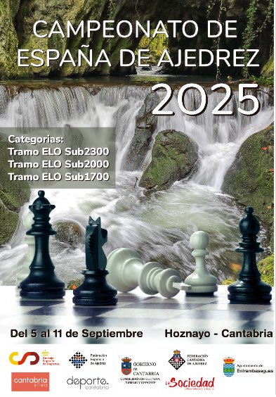 Campeonato de España de Aficionados por Tramos de Elo -1700, -2000 y -2300. Hoznayo 2025 .
Más información: feda.org/feda2k16/c20-2…