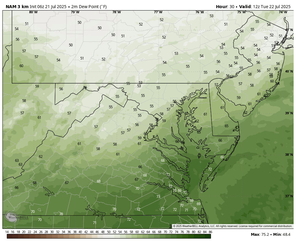 TonyPannWBAL's tweet image. 4 positive things in the 4cast for Baltimore. 1: The Dew Point will drop into the 50s (Low Humidity). 2: The Temp will drop below 70 for the first time in 2 weeks. 3: We should have 4 dry days in a row for the first time in 2 weeks. 4: +PNA is forecast going into the start of…