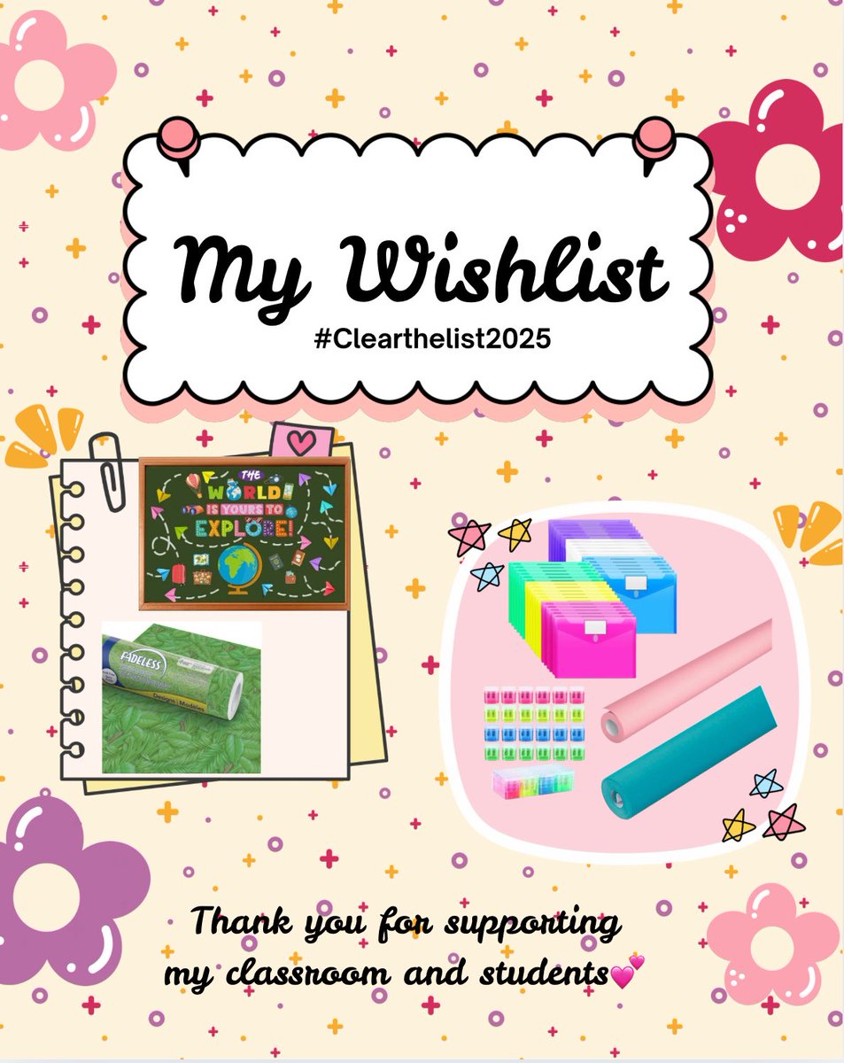 mrscruzzz's tweet image. Hi, I’m Clarissa!💕
⭐️ 4th grade bilingual Reading teacher at a Title 1 school in South TX.
✏️ Getting ready for my 6th yr with a ♥️ full of hope.
💗 Hoping someone might help bring a little magic our way today!
Any help means the 🌍 THANK YOU!💕
amazon.com/hz/wishlist/ls…