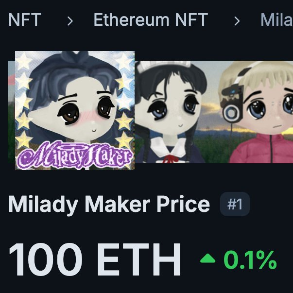light_hearted's tweet photo. NFT market cap is up $1B+ in the last 24h.

Milady to 100ETH is programmed. https://t.co/su1IHAU8og