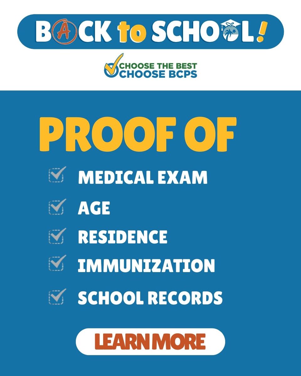 🎒   Back-to-School Registration is open!

📌 Who needs to register?
  • Students new to Broward County Public Schools
  • Students entering kindergarten
  • Students changing schools due to a move or reassignment
Start now: browardschools.com/registermychild