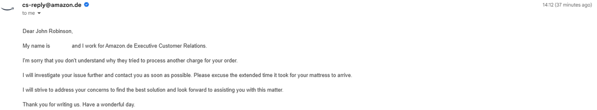 JohnRobinsonRC's tweet photo. @JeffBezos Amazon DE tried to charge me €318 again after I already paid €290. Then told me I don't understand why. I do, they made a mistake. Also referenced a mattress I never ordered. This is Executive Customer Service? @AmazonHelp @AmazonDE #ConsumerRights #ECC https://t.co/4WZf34266H