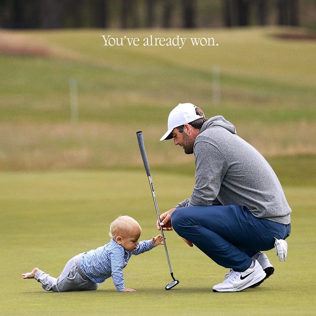 TJMoe28's tweet image. The new Nike Ad of Scottie Scheffler. Quite the turn from what we’ve seen the last 5+ years. Let’s get back to promoting family like this.