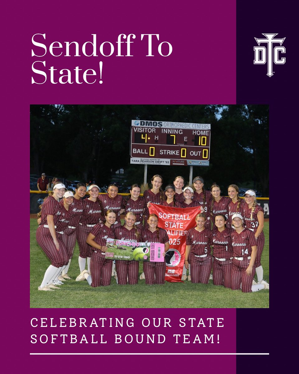 MaroonCrew's tweet image. 🥎 STATE SENDOFF & GAME DAY! 🥎
🆚 Waukee NW
🗓️ 7/21
⏰ 2:30 PM
📍 Channel Seeds Field, Rogers Sports Complex, Ft. Dodge
🎟️ $15 gobound.com/ia/ighsau/soft…
💻 watchighsau.com/?B=2495632
🎉: Whiteout
Come to DCHS at 10:15 am to help send the team off to STATE!
Let’s Go Maroons!