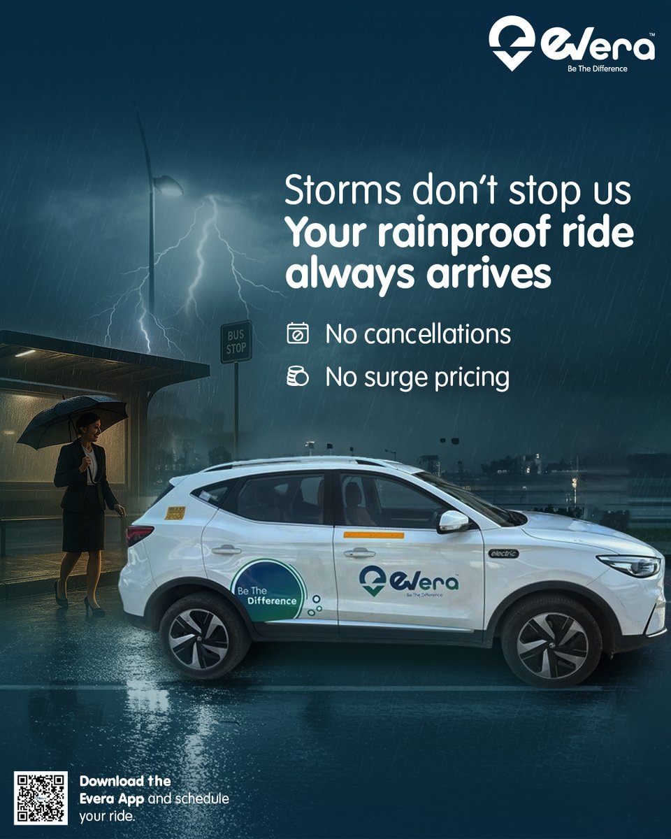 Everacabs (@everacabs) on Twitter photo When the city slows down, we don't.
🌧 No cancellations.
📈 No surge pricing.
Just a rainproof ride that always arrives.
📲 Click the link qrcodes.pro/2g0L5e to download the app and schedule your ride today!
<a href="/e_prakriti/">Prakriti E-Mobility</a>
#EveraCabs #RainOrShine #AlwaysOnTime #NoSurge When the city slows down, we don't.
🌧 No cancellations.
📈 No surge pricing.
Just a rainproof ride that always arrives.
📲 Click the link qrcodes.pro/2g0L5e to download the app and schedule your ride today!
<a href="/e_prakriti/">Prakriti E-Mobility</a>
#EveraCabs #RainOrShine #AlwaysOnTime #NoSurge