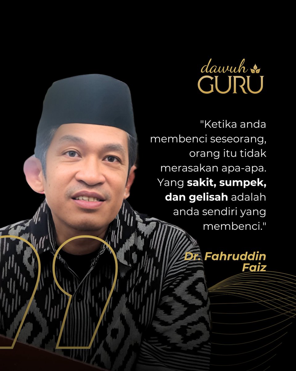 Dawuh Guru (@dawuhguru) on Twitter photo "Ketika anda membenci seseorang, orang itu tidak merasakan apa-apa. Yang sakit, sumpek, dan gelisah adalah anda sendiri yang membenci."
Dr. Fahruddin Faiz
<a href="/dawuhguru/">Dawuh Guru</a> "Ketika anda membenci seseorang, orang itu tidak merasakan apa-apa. Yang sakit, sumpek, dan gelisah adalah anda sendiri yang membenci."
Dr. Fahruddin Faiz
<a href="/dawuhguru/">Dawuh Guru</a>