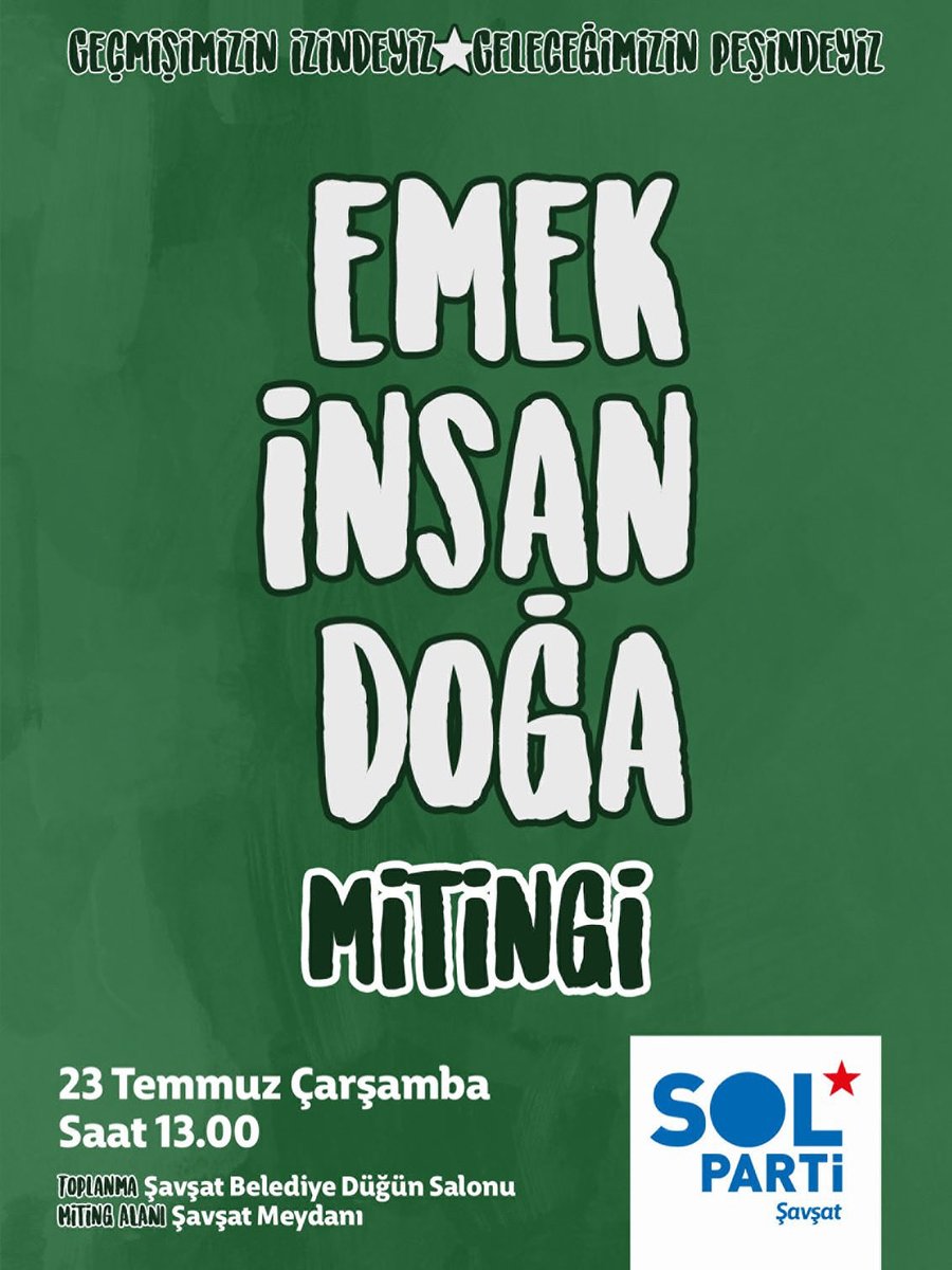 MİTİNG

Geçmişimizin izindeyiz.

Geleceğimizin Peşindeyiz.

EMEK, İNSAN, DOĞA 

23 Temmuz Çarşamba.

13.00

Şavşat’ta buluşuyoruz.