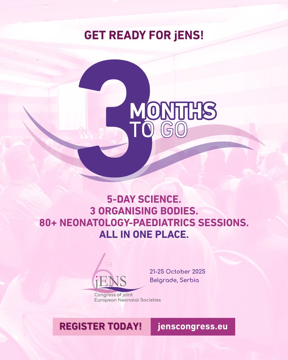 JENS_Congress's tweet image. 3 months left until #jENScongress 2025! From research breakthroughs to the latest guidelines, hands-on courses, and emerging therapies — jENS is where a new jENeration of leaders comes together!
Register here👉: bit.ly/jENS-REGISTRAT…
@ESPR_ESN @gfcni_newborn @SilkeMader