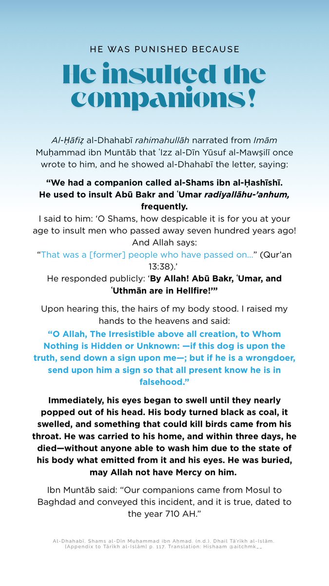 aitchmk__'s tweet image. He Insulted the Companions &amp;amp; Look What Happened to Him!!! 

May Allah Curse the Ones Who Insult the Companions