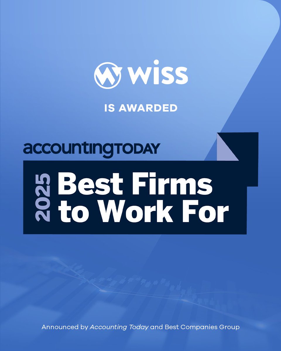 We are thrilled to announce that we have been named one of the 2025 Best Firms to Work For by Accounting Today!

This highlights our commitment to creating a workplace where our team feels supported, empowered, &amp; inspired to excel.

👉hubs.la/Q03xYfLR0

#Wiss #BestFirms2025