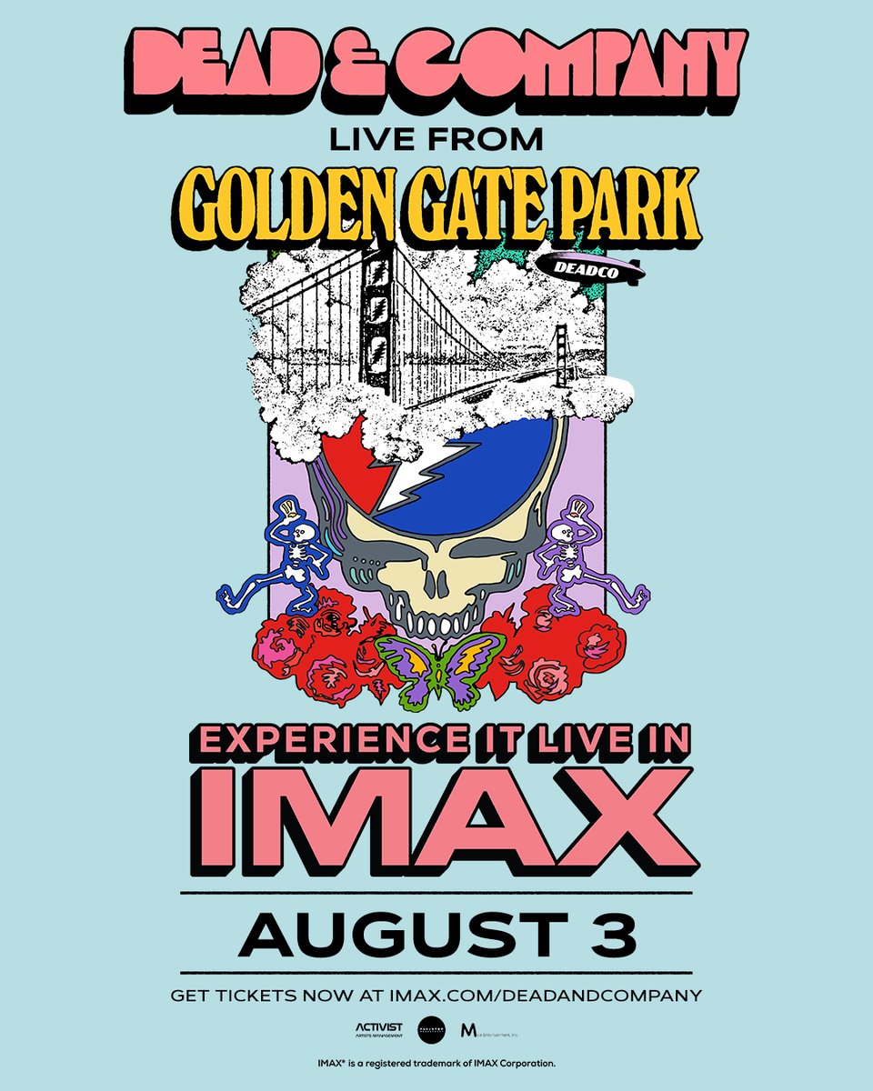 IMAX's tweet image. Dead & Company’s August 3rd performance at Golden Gate Park will stream live exclusively to select IMAX screens across the US and Canada. Fans will experience the final night of three consecutive sold-out shows - celebrating 60 years of the Grateful Dead’s music - presented with…