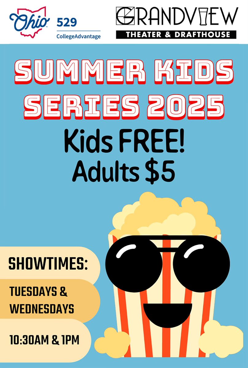 Ohio529Plan's tweet image. The summer movie kids series continues this week (7/22-23) with Despicable Me 4 and Wild Robot. Showings on Tuesdays and Wednesdays at 10:30 a.m. and 1:00 p.m.
🤝@g_viewtheater &amp;amp; @studio35
#Bananana