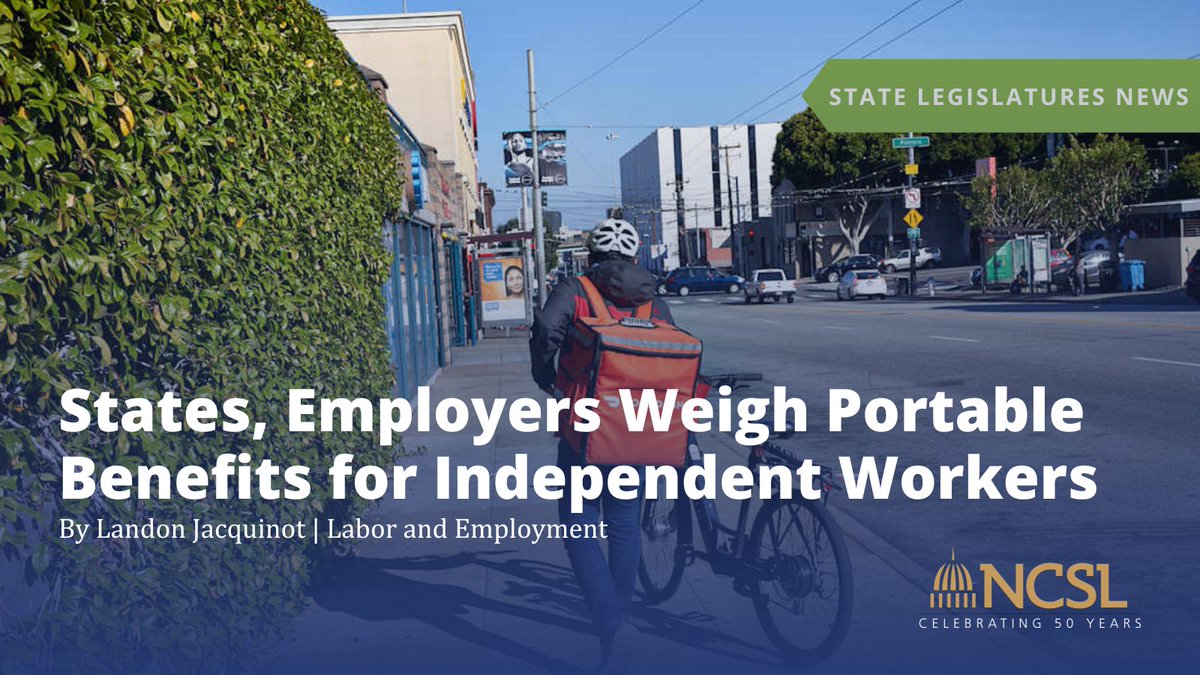 NCSLorg's tweet image. To provide independent workers with benefits traditionally associated with full-time employment, states are considering portable benefit programs, which tie benefits to the worker, rather than an employer.
Read more: bit.ly/4nmIogI