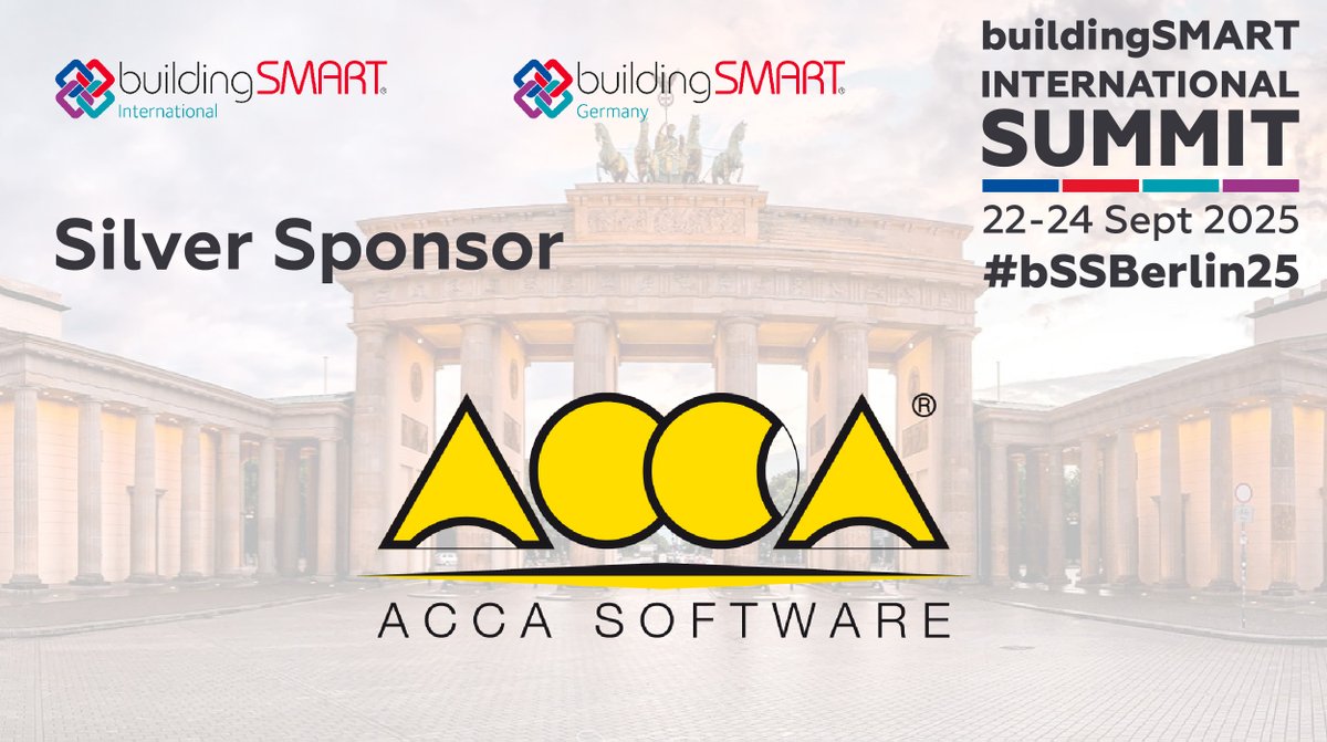 🚨 Sponsor Announcement 🚨
We’re excited to welcome ACCA software as a Silver Sponsor of the buildingSMART International Summit – Berlin 2025!

👉 Sponsorship opportunities are still open - see you in Berlin:

hubs.ly/Q03x1sCX0

#bSSBerlin25 #buildingSMART #ACCASoftware