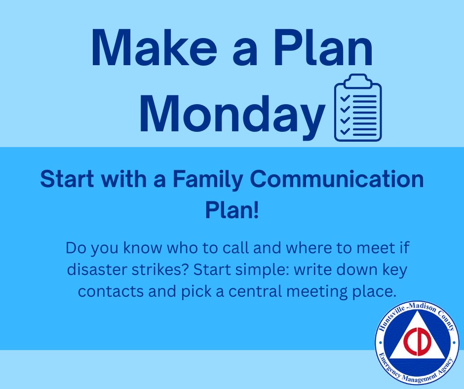 🗓️ It’s #MakeAPlanMonday! Each week we’re sharing a simple step to help you and your family stay prepared for emergencies. Start today—one tip at a time!