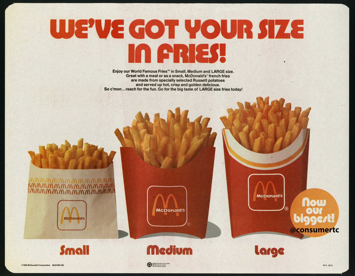 consumertc's tweet image. The 1988 lineup of McDonald's french fries: the best packaging design, the best tasting fries.