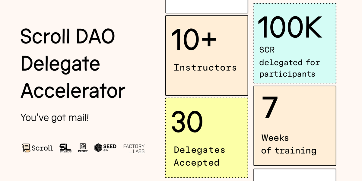 Scroll_ZKP's tweet image. Scroll DAO delegate accelerator acceptances are out!
Check your inbox (and spam folder cause emails are weird)
30 delegates accepted out of 80+ of applications
If you got in, congrats
If you didn't, keep an eye out for open-source materials
Thanks to everyone who applied!