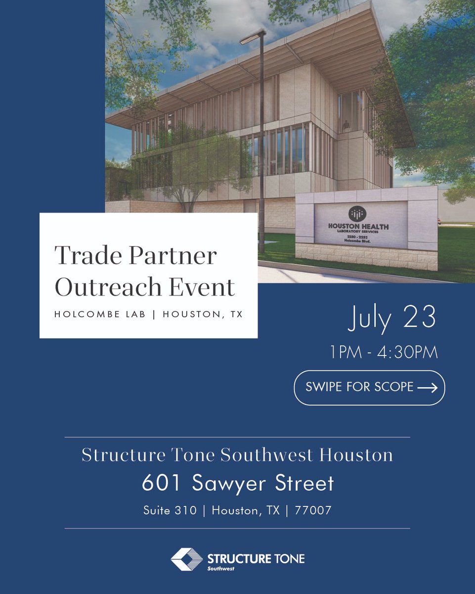 StructureToneSW's tweet image. 𝐂𝐚𝐥𝐥𝐢𝐧𝐠 𝐇𝐨𝐮𝐬𝐭𝐨𝐧 𝐓𝐫𝐚𝐝𝐞 𝐏𝐚𝐫𝐭𝐧𝐞𝐫𝐬
We’re partnering with the City of Houston Health Department to build a new lab!
📅 Wednesday, July 23
⏱️ 1–4:30 PM
📍 601 Sawyer Street, Suite 310, Houston, TX
Come be part of a project that serves the greater good!