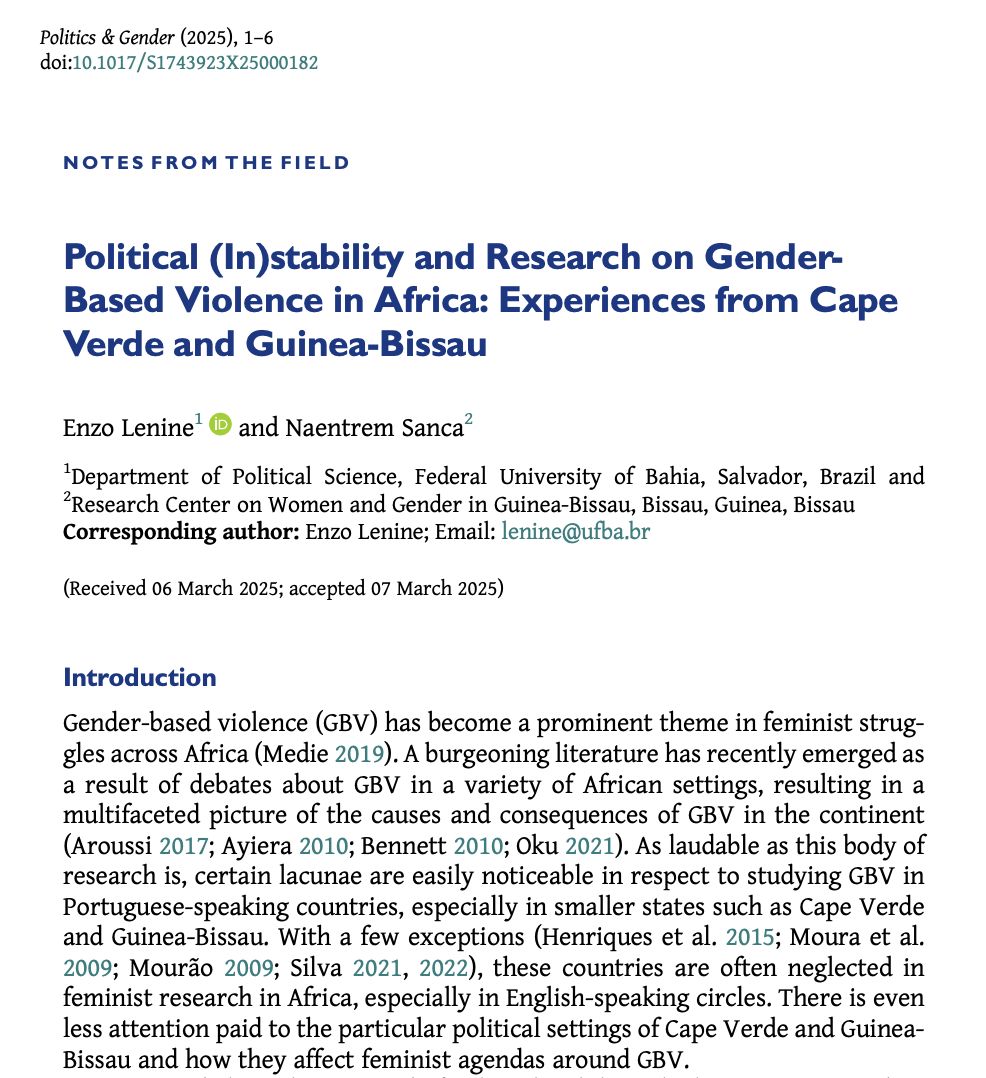 PoliticsGenderJ's tweet image. 📣 Out on #FirstView 📣
In their Notes from the Field - "Political (In)stability and Research on Gender-Based Violence in Africa" - Enzo Lenine and @naentremsanca discuss how political context can change research methods and possibilities.
buff.ly/SJdyBW1