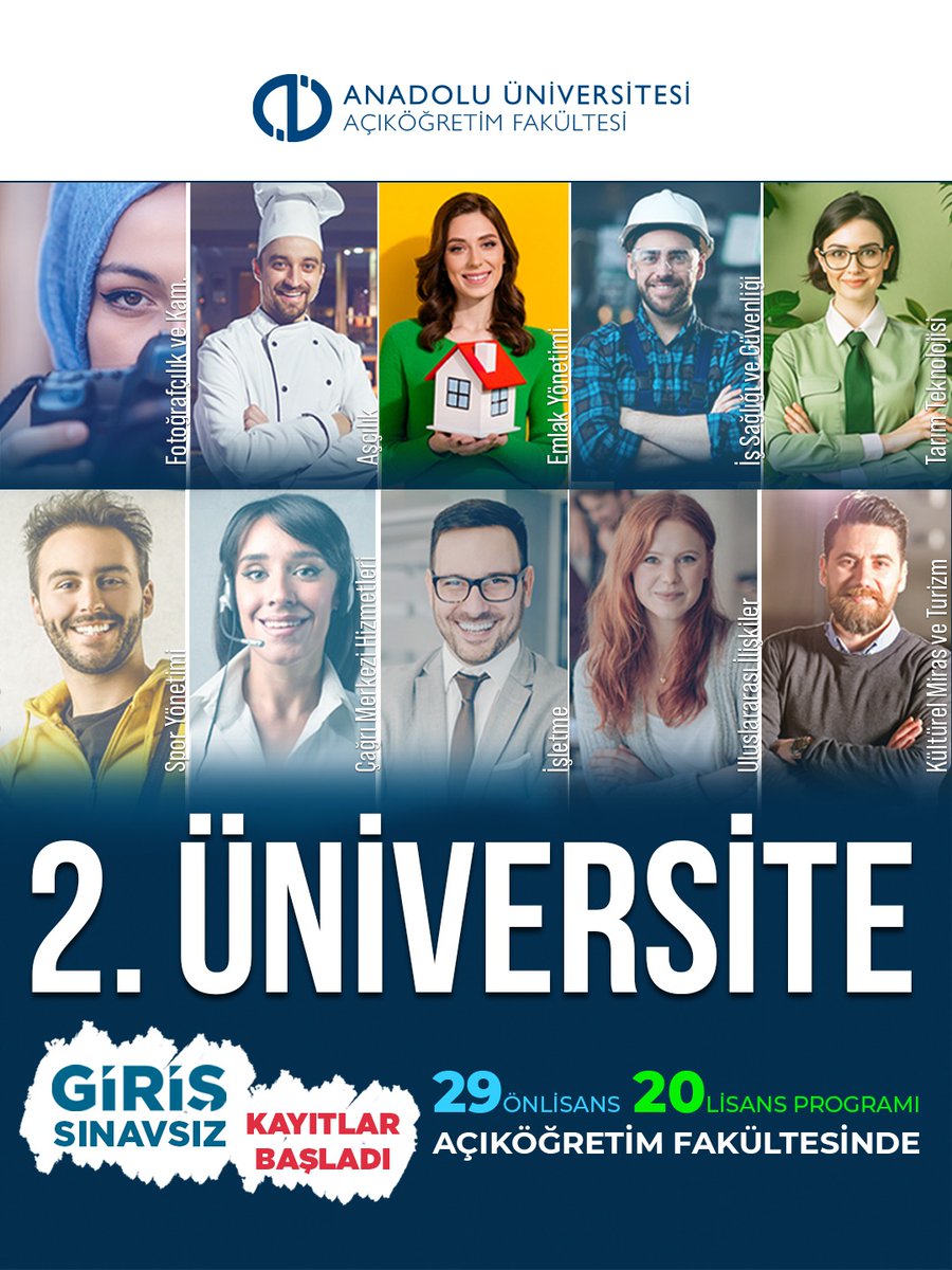 Kariyerinde yükselmek ya da yepyeni bir kariyer için ikinci üniversite imkânı seni bekliyor! Üstelik Giriş 𝐒𝐈𝐍𝐀𝐕𝐒𝐈𝐙!

🖥️ Bilgi, başvuru ve kayıt işlemlerinizi ikinciuniversite.anadolu.edu.tr sayfasından yapabilirsiniz.