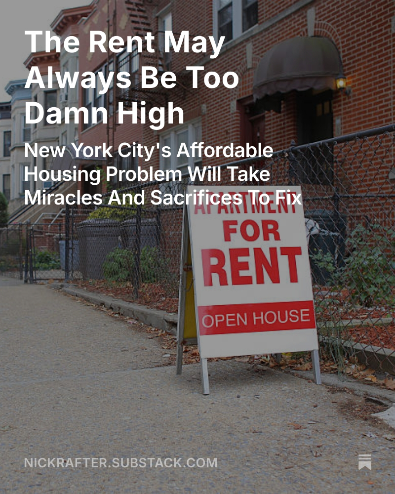 NickyFrank30's tweet image. The Rent May Always Be Too Damn High:
Why housing is unaffordable in New York and why it may not be a fixable problem
open.substack.com/pub/nickrafter…