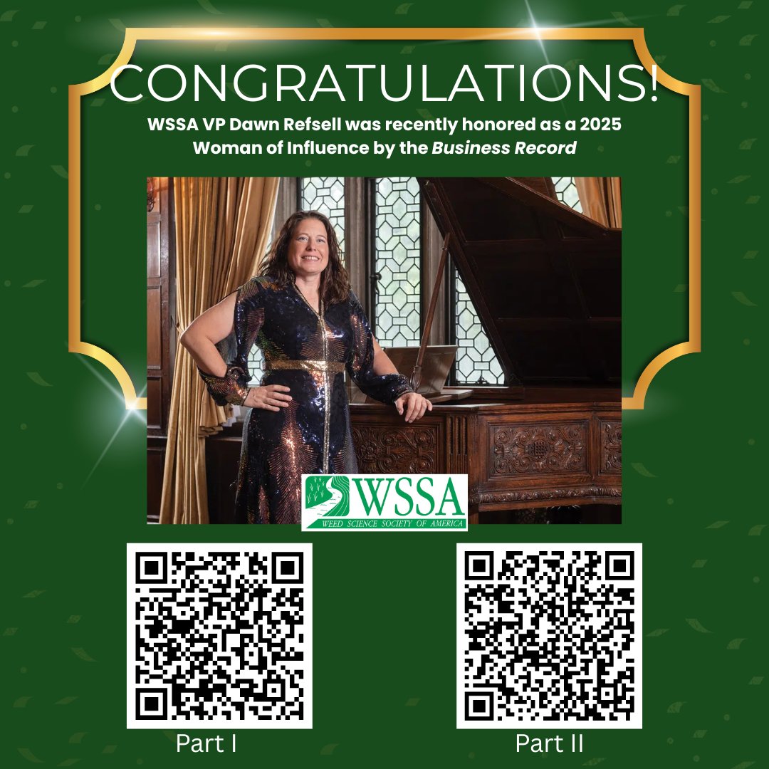 WorldofWeeds's tweet image. 👏 Big congrats to #WSSA VP Dawn Refsell, named a 2025 Woman of Influence by Business Record!
From leading in #agriscience to advancing gender equity in #STEM, Dawn inspires us all!
🔗 Part I: businessrecord.com/dawn-refsell-2…
🔗 Part II: fearlessbr.com/how-can-we-ach…
#leadership #weedscience