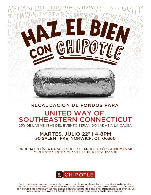UnitedWaySECT's tweet image. Christmas in July continues this week. Tomorrow, Dine & Donate at Chipotle in Norwich to benefit Tommy Toy! @ChipotleTweets #UnitedistheWay #ChristmasinJuly #TommyToy