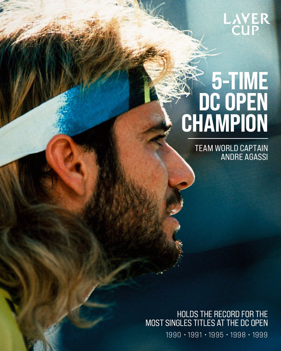 LaverCup's tweet image. Five-time champ in the Capital 🏆
Team World’s Captain, Andre Agassi’s DC Open legacy still stands unmatched.
#LaverCup