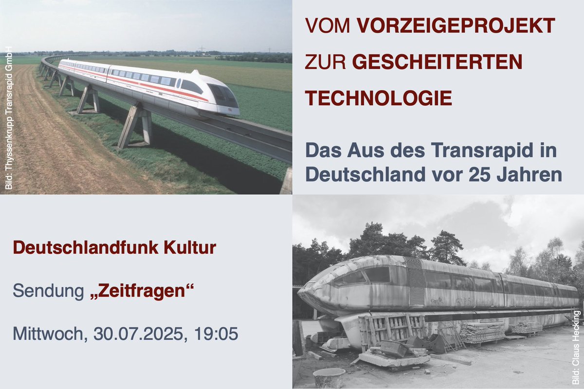 schuetz_marcel's tweet image. Ich durfte für DLF Kultur ein bisschen über das gescheiterte Technologieprojekt Transrapid sprechen: über ein brüchiges Akteursnetzwerk, Politik-Zickzack und Konkurrenz zum etablierten Rad-Schiene-System. Der Beitrag wird nächste Woche in der Sendung "Zeitfragen" ausgestrahlt.