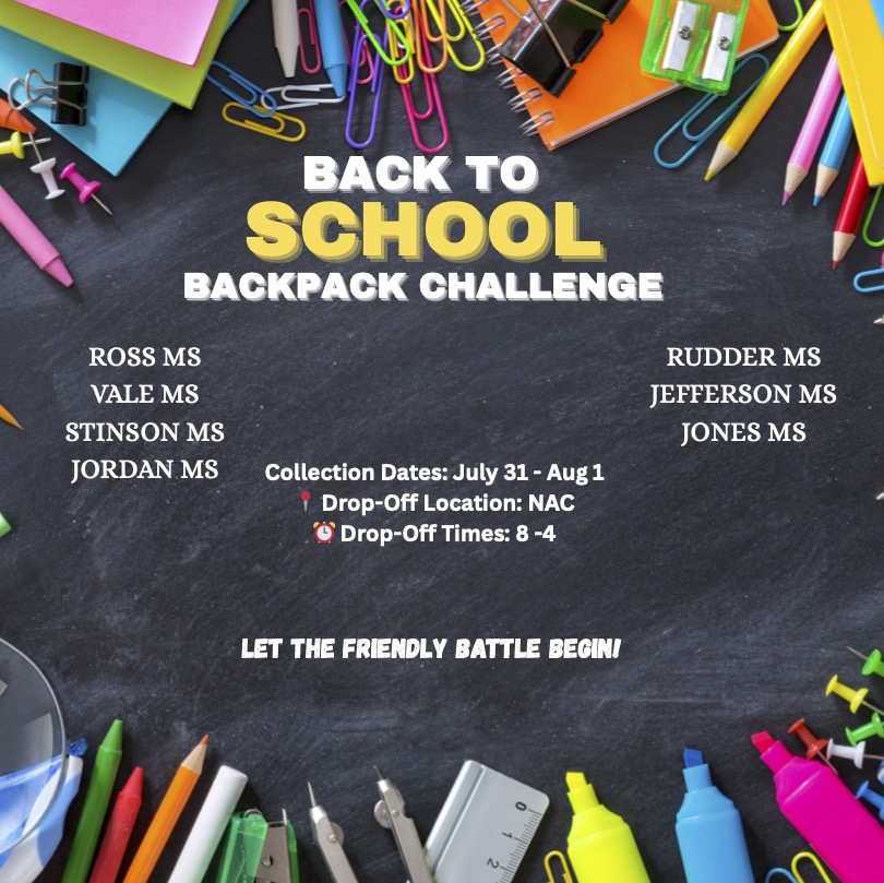 NISDTeachLearn's tweet photo. Attention @NISD! Backpack challenge is ON! ๐ช Help your Middle School campus win bragging rights by donating new backpacks between July 31st and August 1st, 8a-4p, NAC.
Let's get donating! #NISD #LetsTeachAndLearnNISD #ThisIsNorthside #BeLegendary https://t.co/RvXZwKuuTI