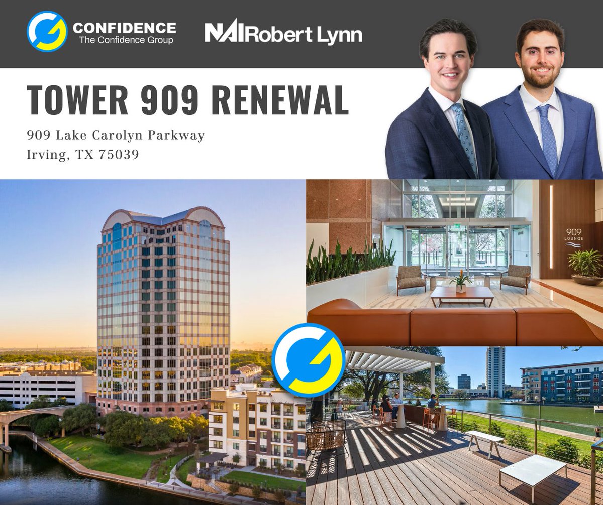 Just Closed in Irving, TX! 📍 Tower 909

Zach Stevens, SIOR and Kevin McGee of our Office Division represented The Confidence Group in a lease renewal at 909 Lake Carolyn Parkway, a prime 19-story Class A office tower in the heart of the Urban Center of Las Colinas in Irving, TX.
