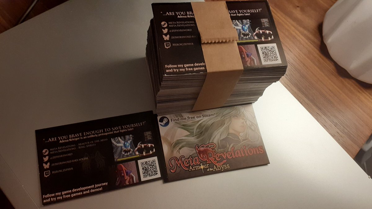 Any of my mutuals want an Armour of the Abyss business card sent to them for free? I have four extra envelopes. I can ship international.

You must be okay with sharing your address in DMs. Leave a comment here first, so I can confirm with you there are some still left.
#rpgmaker