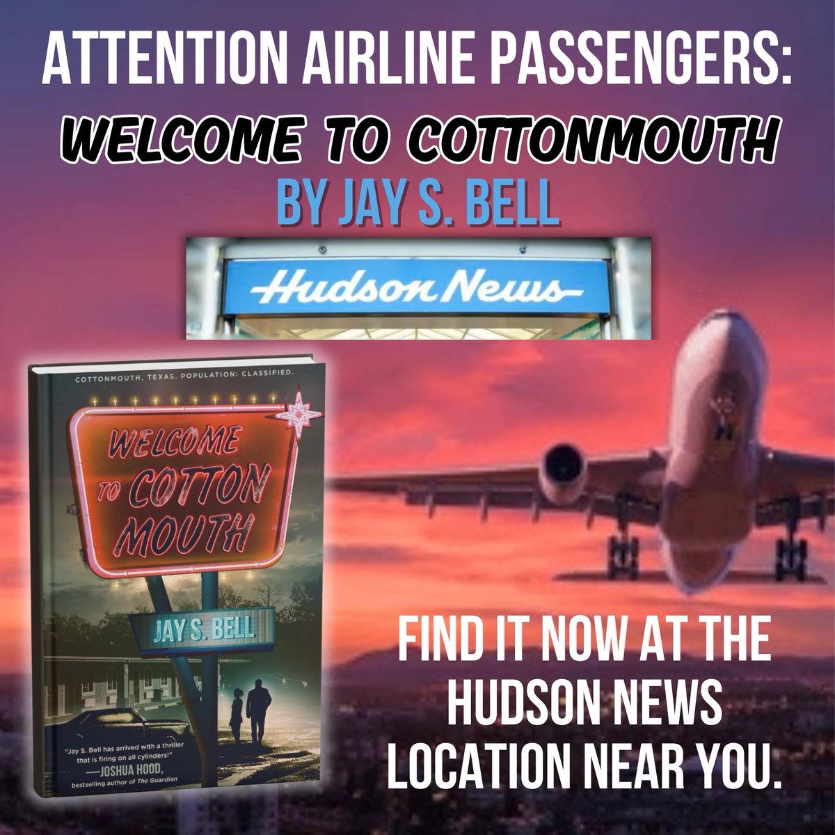 Pprbackwrtr's tweet image. To all the seat-back upright position, tray table raising travel warriors, you can now find WELCOME TO COTTONMOUTH, the new espionage thriller by Jay S. Bell (@Pprbackwrtr) at Hudson News locations at airports everywhere this summer from @BlackstoneAudio!
And for audiobook &…