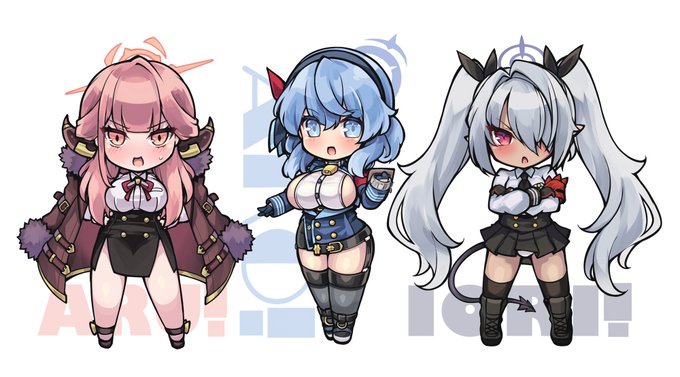 今日がグッズ〆切なので夏コミ新作のアクリルシリーズを入稿してきました。 ブルアカゲヘナアクスタ(中サイズ) アル、アコ、イオリ各1500円