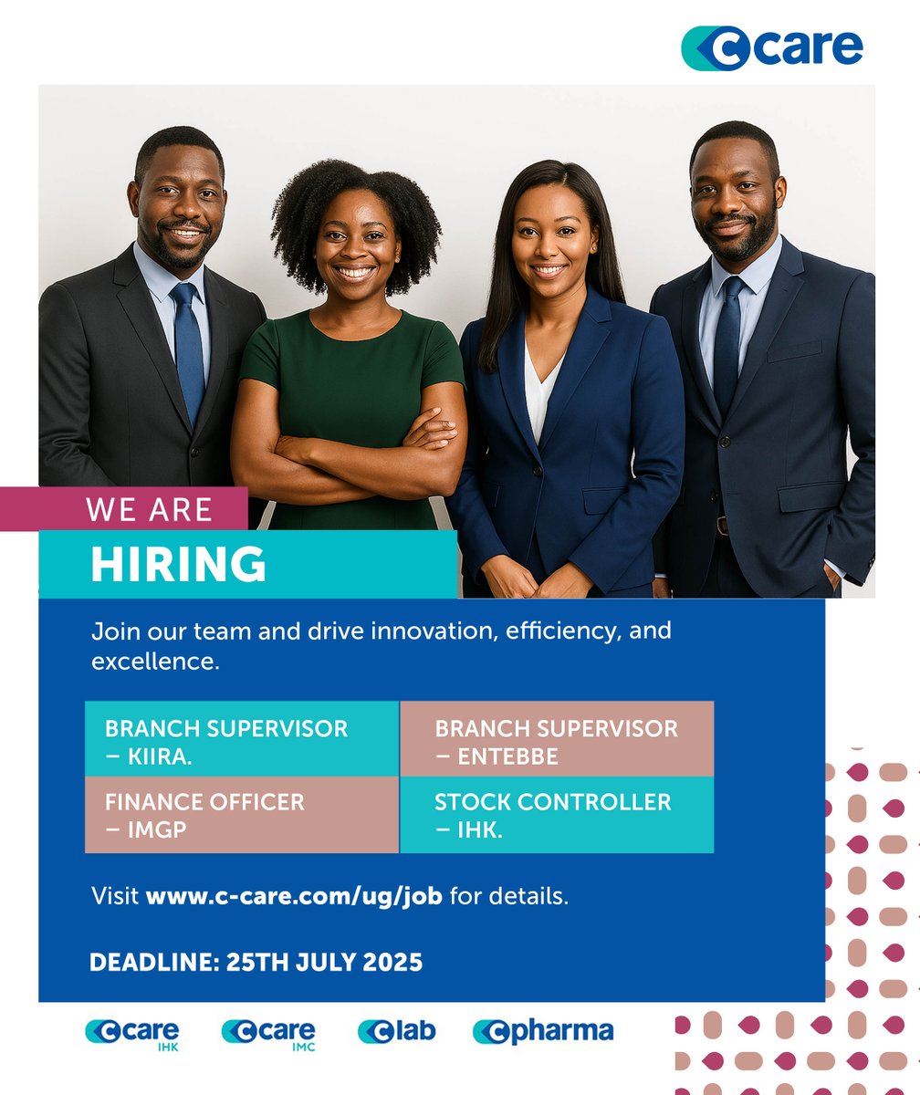 C_Care_Uganda's tweet image. We are hiring for the following positions!

Apply now at c-care.com/ug/job/ by 25th July 2025.

#CCareUganda #Hiring