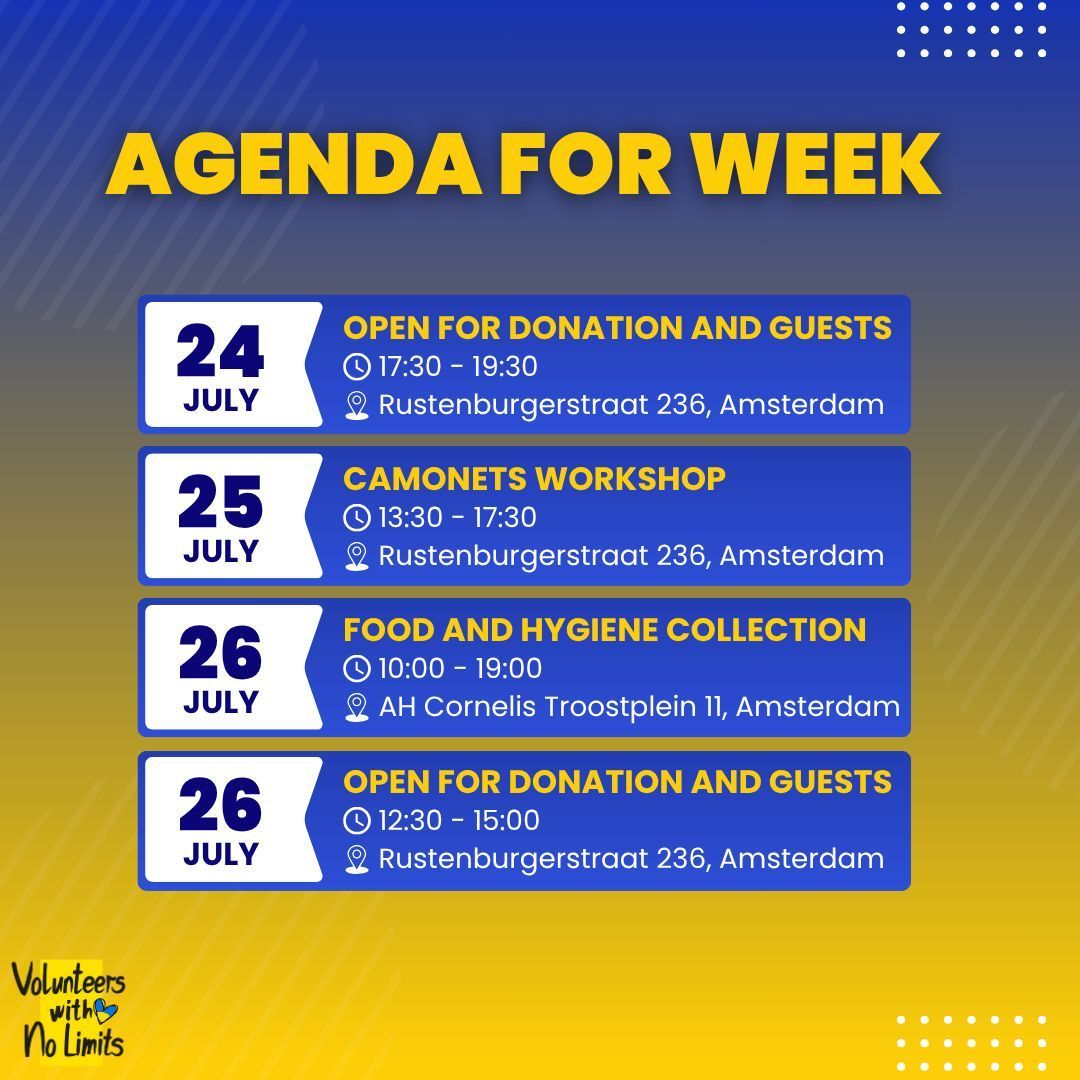 volunteers_nl's tweet image. And agenda for this week. We have a collection event on Saturday. If you want to join, sign up signup.com/go/vfYhnTQ