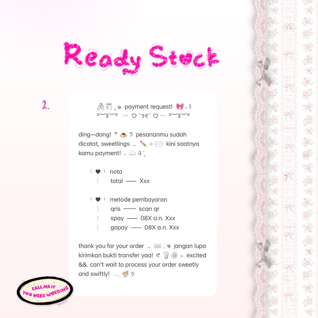 wordinh's tweet image. ⠀
⠀︵ ⊹ ︵  help repost? .. thank you!  ︵ ⊹ ︵

🎀🧾  もしもし  ..  &amp;gt;___★  READY STOCK  :  PAYMENT WORDING  ♡⃞  6.000 @ each!  🍡  kindly knock my dm to purchase your favo__orite wording, xo!  🖨️

t. #zonauang #zonaba  rs ba needs pembayaran