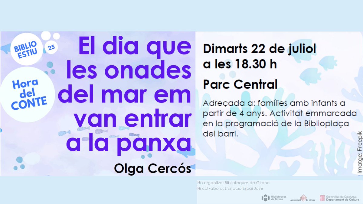 Dimarts, hi ha hora del conte amb l’Olga Cercós al Parc Central. Ens explicarà les millors vacances de l’Aran.🏝️
📅 22 de juliol
🕖 18.30h.
#Biblioestiu2025
