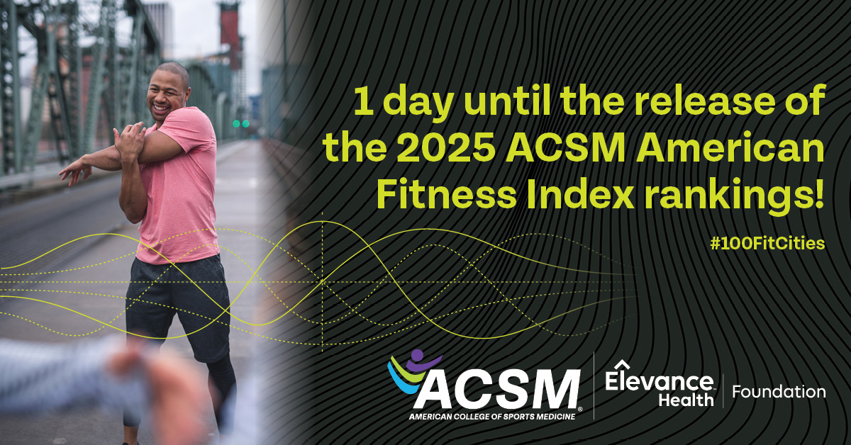 ACSMNews's tweet image. Tomorrow is the day! We'll be releasing the ACSM American Fitness Index rankings at 7 AM ET, don't miss it!
#100FitCities @ElevanceFND