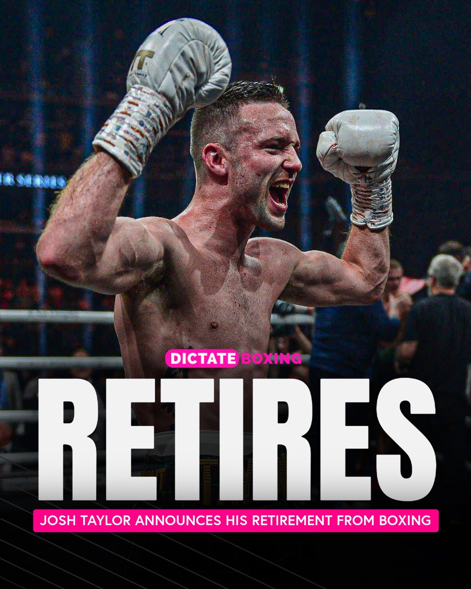 dictateboxing's tweet image. ๐จ Josh Taylor has announced his retirement from boxing following three straight defeats.
๐ Taylor became the undisputed light welterweight champion in 2021. Only five other fighters in boxing history have become undisputed in the four belt era.