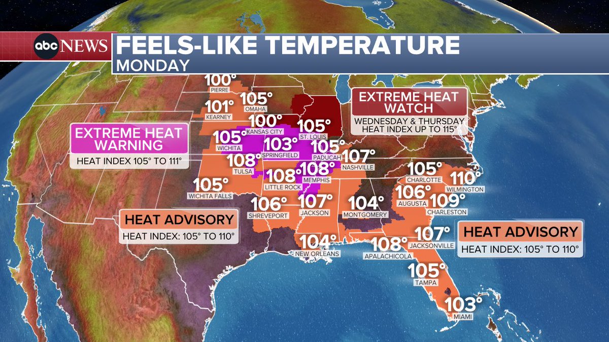 Ginger_Zee's tweet image. “It’s summer” — sure is. But temps are hotter than average for some and for many from SD to FL the heat plus humidity, along w/ cumulative heat have advisories & extreme heat warnings thresholds prompted. Learn more about why NWS issues these heat alerts: weather.gov/safety/heat-ww